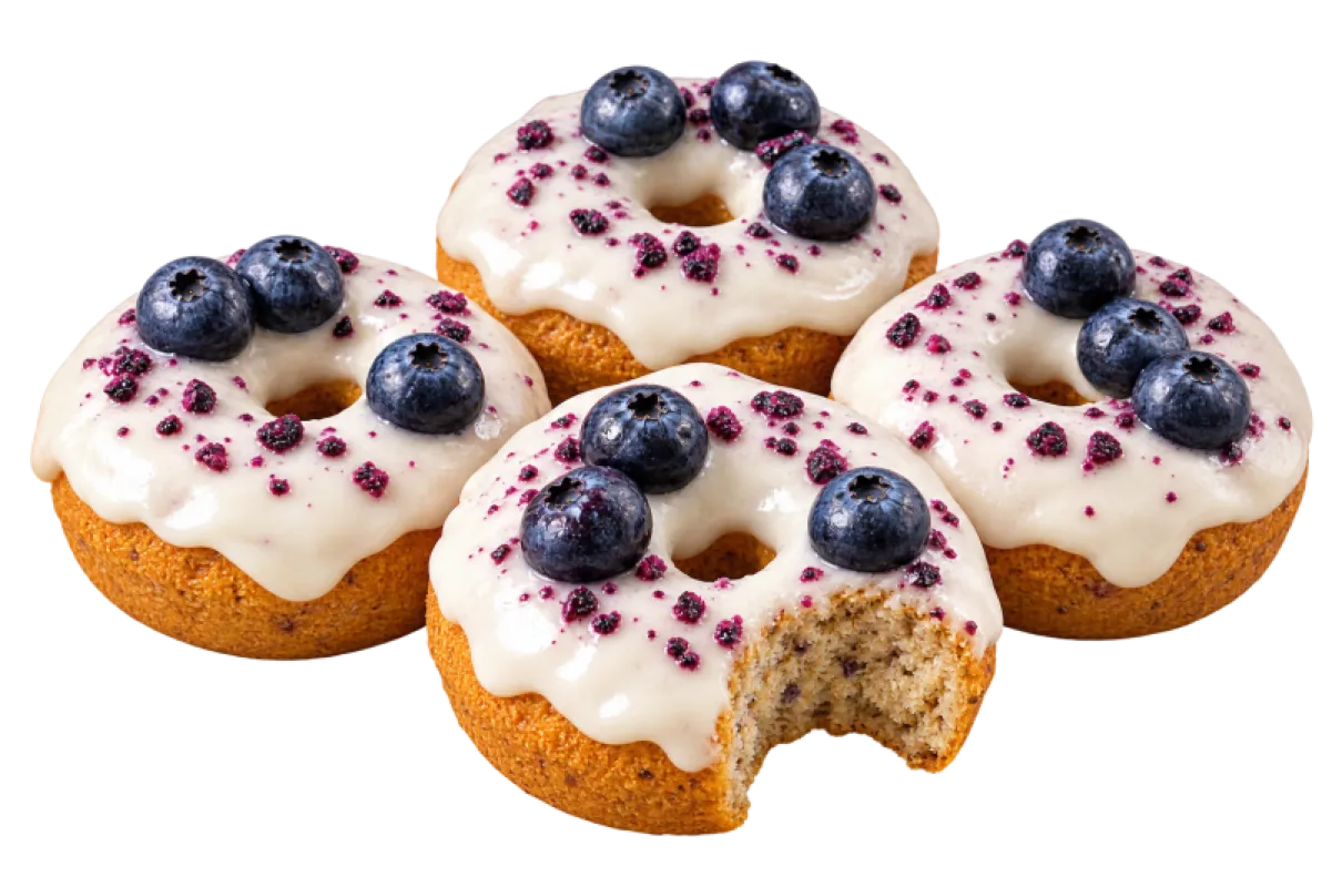 Donuts caninos glaseados con yogur y arándanos